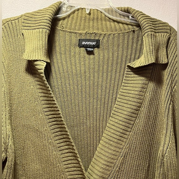 Olive Green, Ribbed Texture, One Button Cardigan by Avenue in 26/28 - Picture 6 of 14